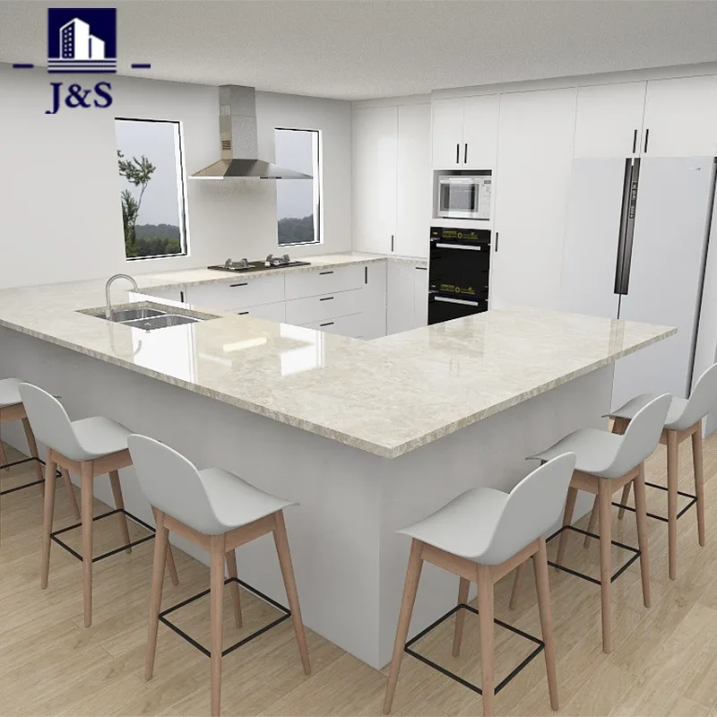 Grote witte moderne keuken op het eiland
