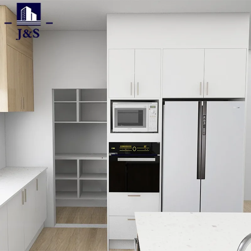 Tweekleurige houten en witte keuken