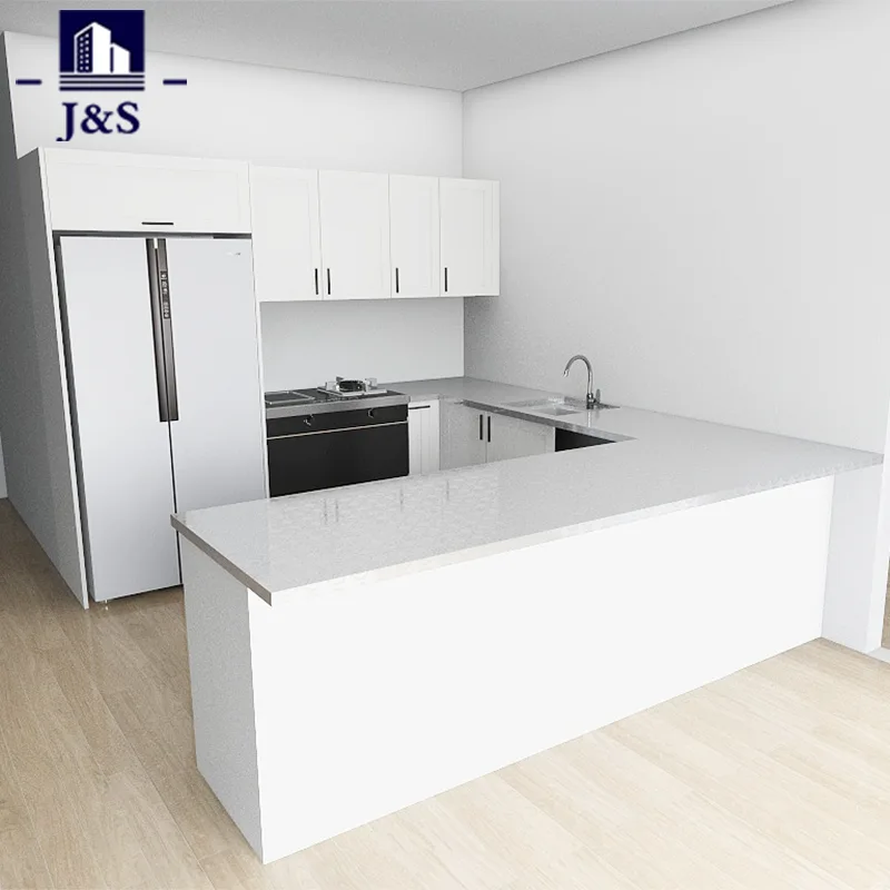 Witte PVC Shaker-keuken met roestvrijstalen blad